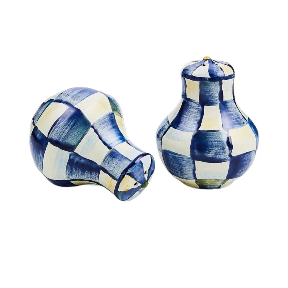 Mackenzie Childs Royal Check Salt & Pepper Shakers New in Box